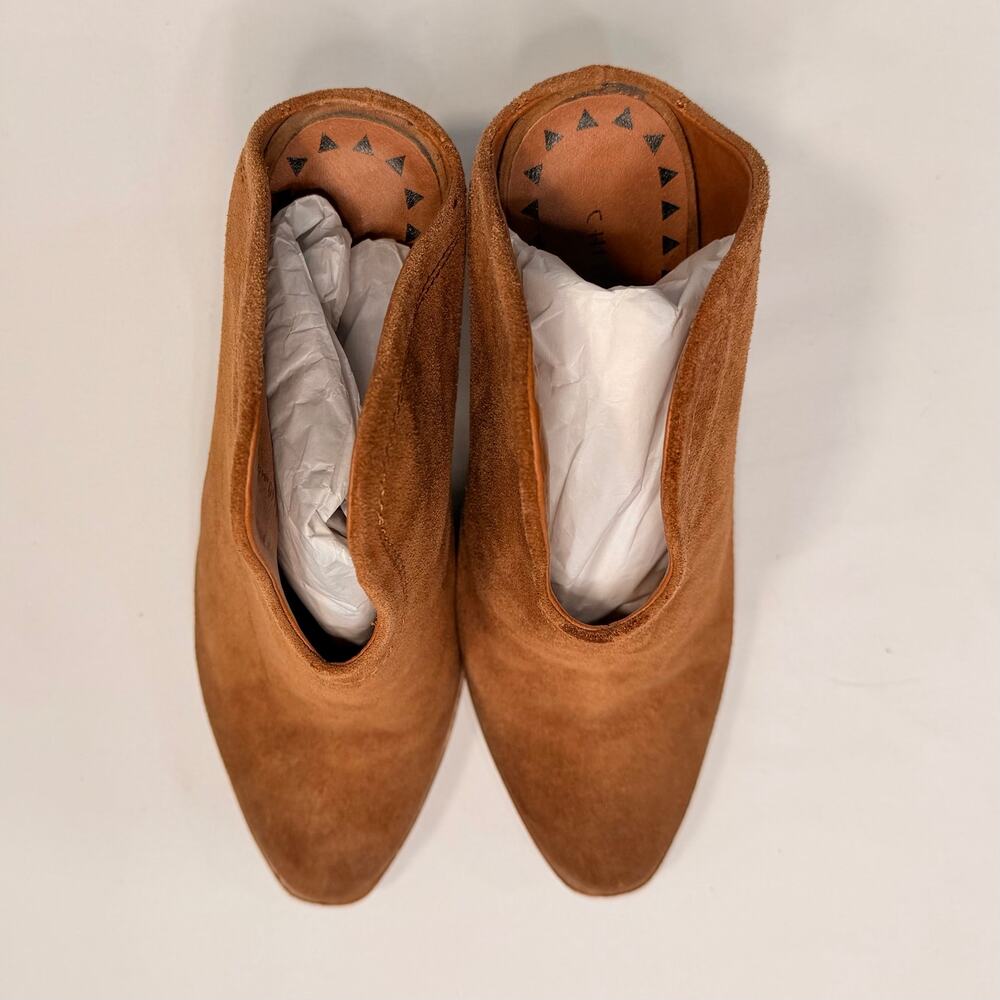 Chinese Laundry Kelso Suede Mule Booties Size 9 Tan Pointed Toe Block Heel - Picture 7 of 10